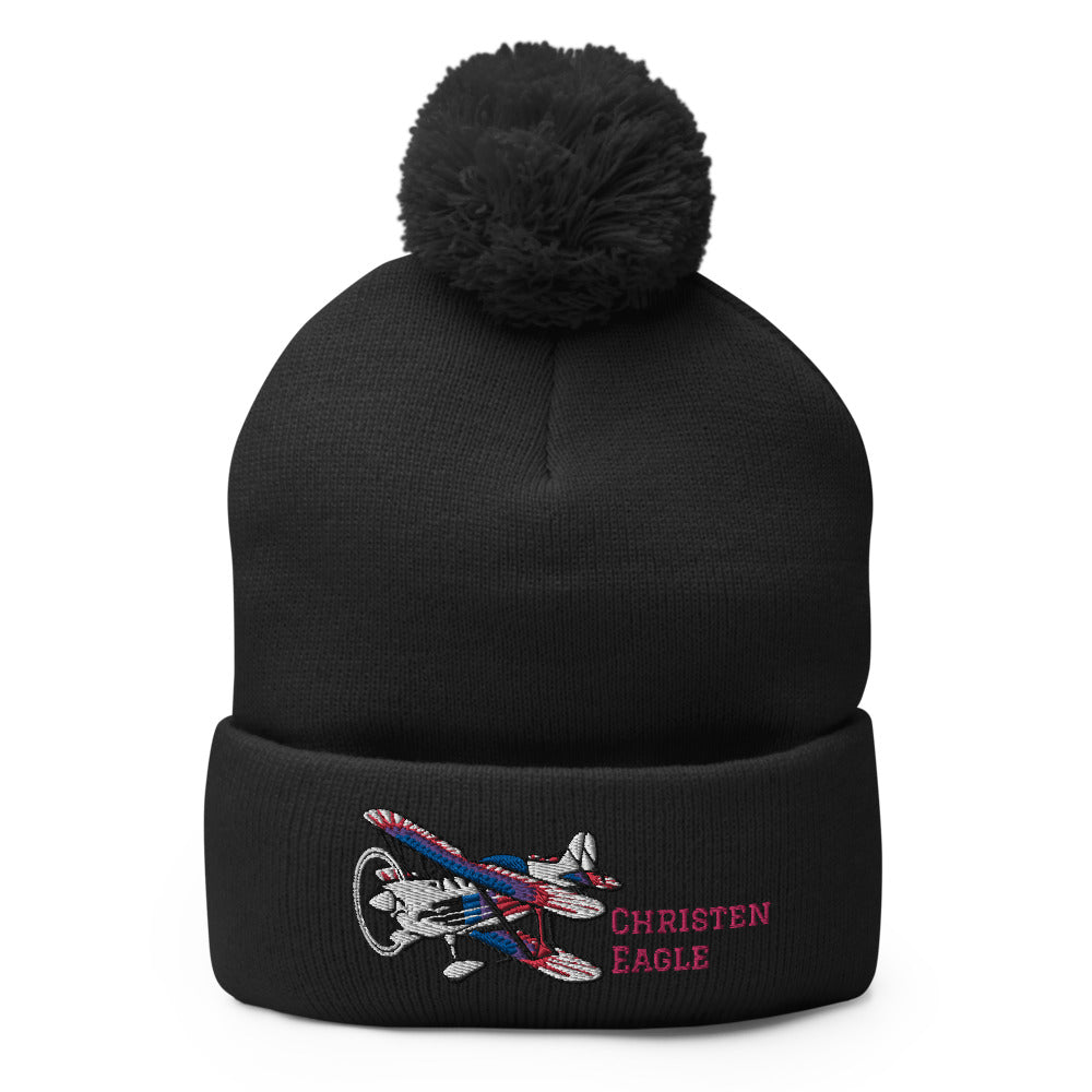 Christen Eagle Airplane Embroidered Pom-Pom Beanie - Add w/ Your N#