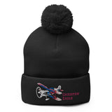 Christen Eagle Airplane Embroidered Pom-Pom Beanie - Add w/ Your N#