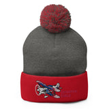 Christen Eagle Airplane Embroidered Pom-Pom Beanie - Add w/ Your N#