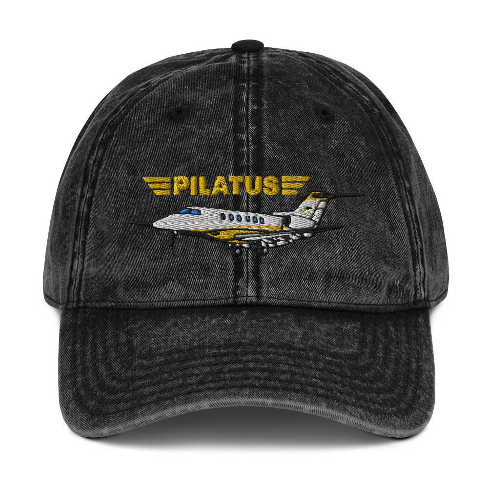 Pilatus Airplane Embroidered Vintage Hat (AIRG9CPC24-GLD) - Add your N#