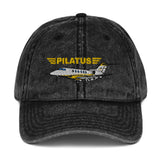 Pilatus Airplane Embroidered Vintage Hat (AIRG9CPC24-GLD) - Add your N#