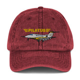 Pilatus Airplane Embroidered Vintage Hat (AIRG9CPC24-GLD) - Add your N#