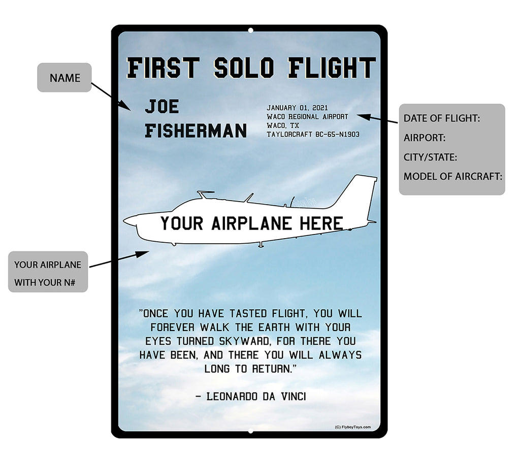 First Solo Flight Custom Airplane Metal Sign - Add your Aircraft & N#