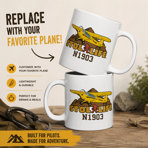 STOL Life Super Cub (AIRG9GG1H-Y2) Airplane Ceramic Mug - Personalized with N#