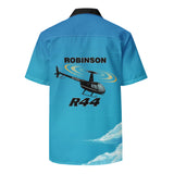Soar in Style: Flyboy Toys Custom Airplane Button Shirt R44 Robinson Closeup Back
