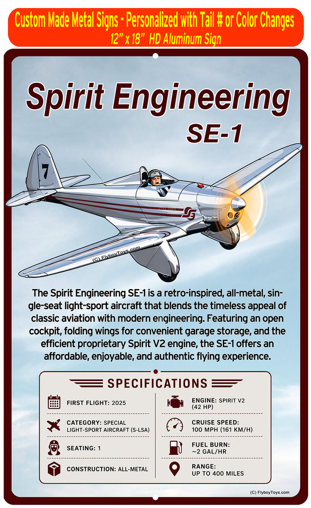 Flyboy Toys Spirit Engineering SE-1 Airplane Custom Metal Sign