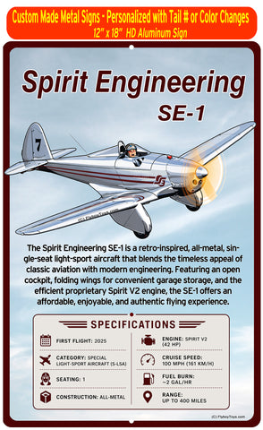 Flyboy Toys Spirit Engineering SE-1 Airplane Custom Metal Sign