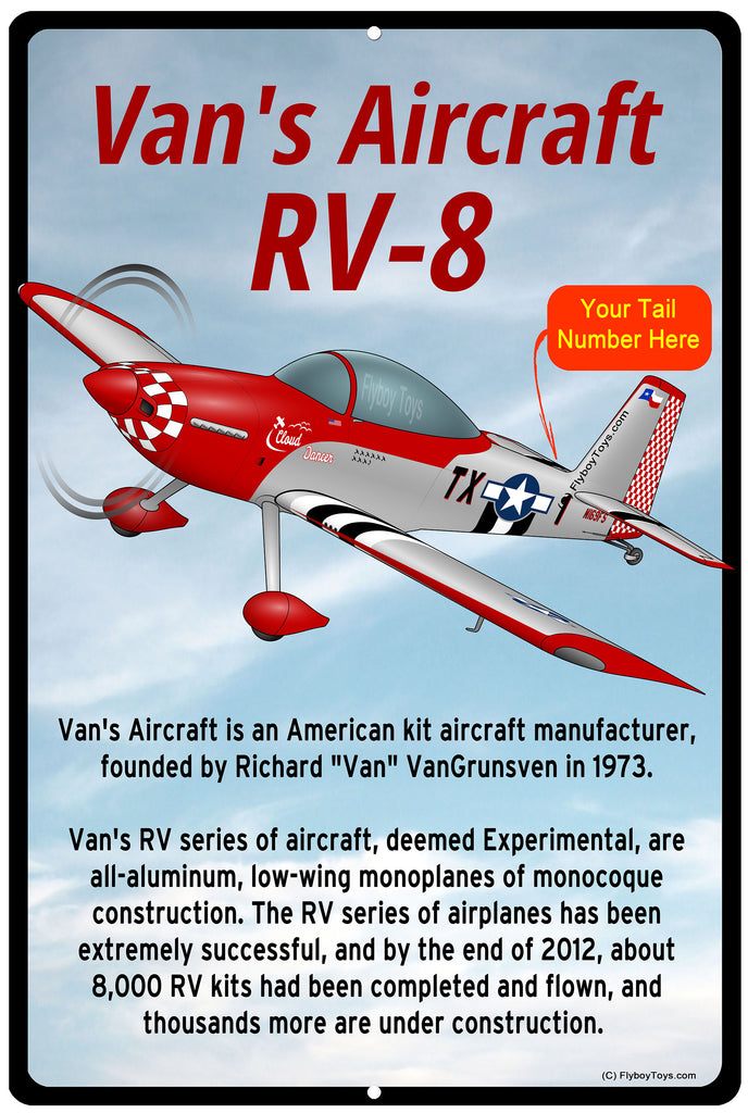 Van's Aircraft RV-8 (Red/Silver) HD Airplane Hangar Sign Pilot Gift – Aviation Wall Decor