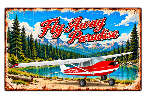 Fly Away Paradise Custom Personalized Airplane Metal Sign – 12" x 18" HD Aluminum