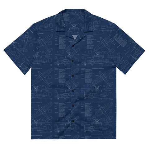 Aviation Hawaiian Shirt S35 Bonanza Airplane Blueprint All-Button Shirt