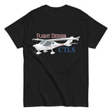 Close-up of Flight Design CTLS graphic on cotton t-shirt black