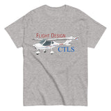 Close-up of Flight Design CTLS graphic on cotton t-shirt grey