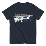 Close-up of Flight Design CTLS graphic on cotton t-shirt navy