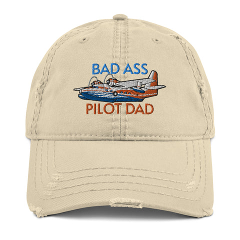 Bad Ass Pilot Dad Custom Airplane Distressed Hat