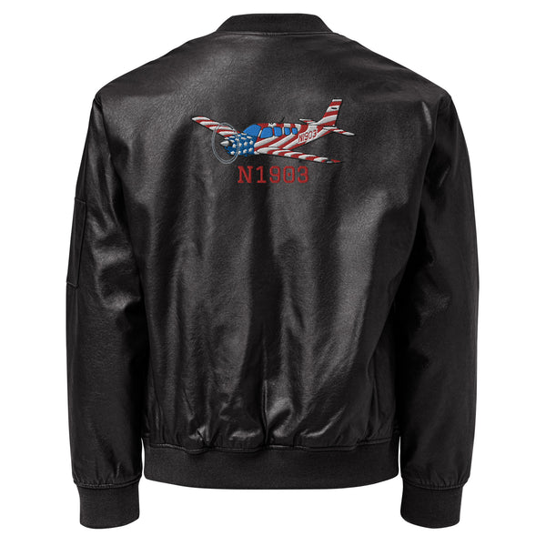 Black Embroidery Leather Bomber Jacket