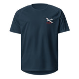 Front view of a French navy custom airplane sports jersey t-shirt.