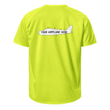 Yellow t-shirt with airplane design and 'Your Airplane Here' text on a white background