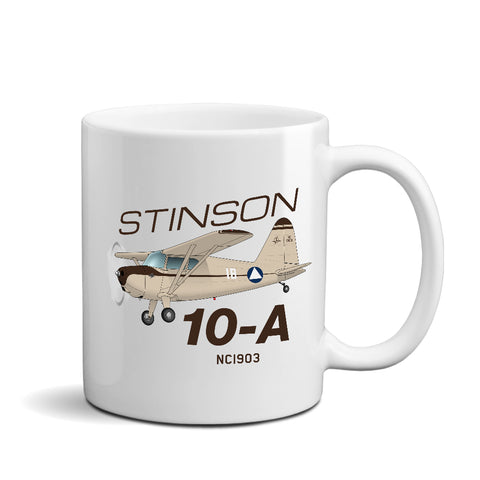 Stinson 10-A (Cream/Brown) Airplane Ceramic Mug - Personalized w/ N#