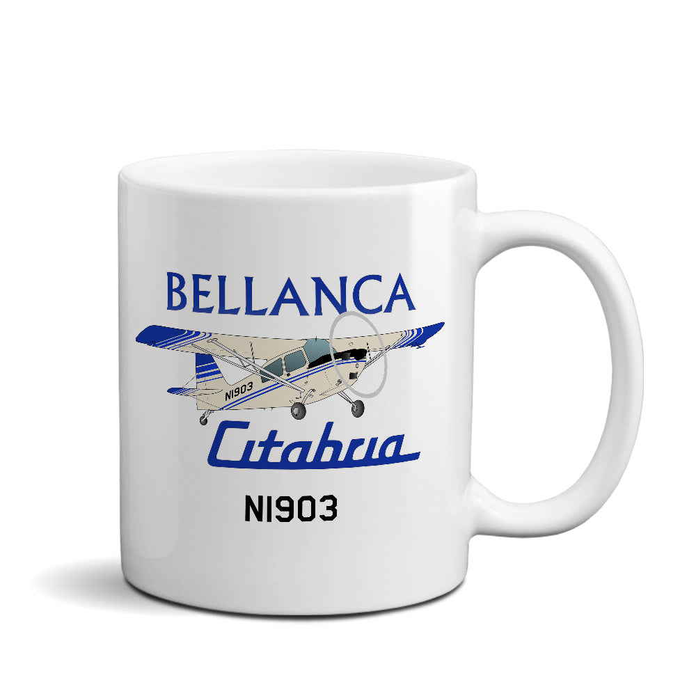 Bellanca Citabria 7KCAB (Cream/Blue) Airplane Ceramic Mug - Personalized w/ N#