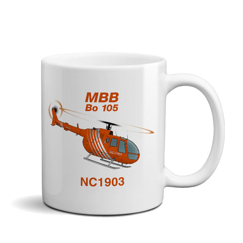 MBB Kawasaki BO 105 (Orange) Helicopter Ceramic Mug - Personalized w/ N#