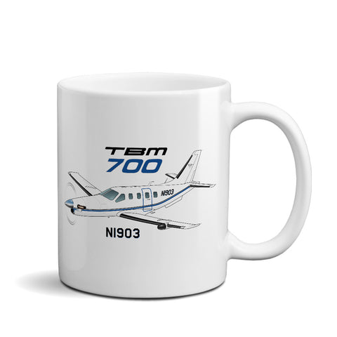 Socata TBM 700 (Blue/Black) Airplane Ceramic Mug - Personalized w/ N#