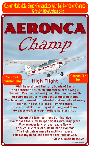 Aeronca Champ (Red#2) High Flight Poem HD Metal Airplane Sign