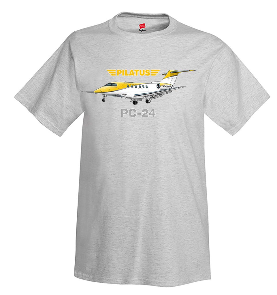 Pilatus PC-24 (Yellow/Silver) Airplane T-Shirt - Personalized w/ Your N#