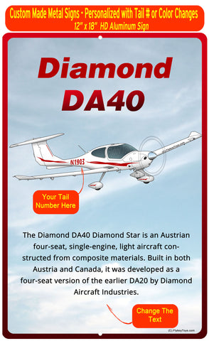 Diamond DA-40 Airplane Metal Sign - Personalized w/ N#