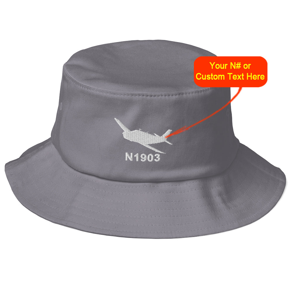 Custom Airplane Embroidered Flexfit Bucket Hat Grey