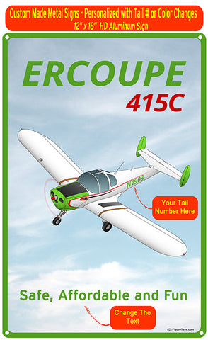 Erco Ercoupe 415C HD Metal Airplane Sign - Green