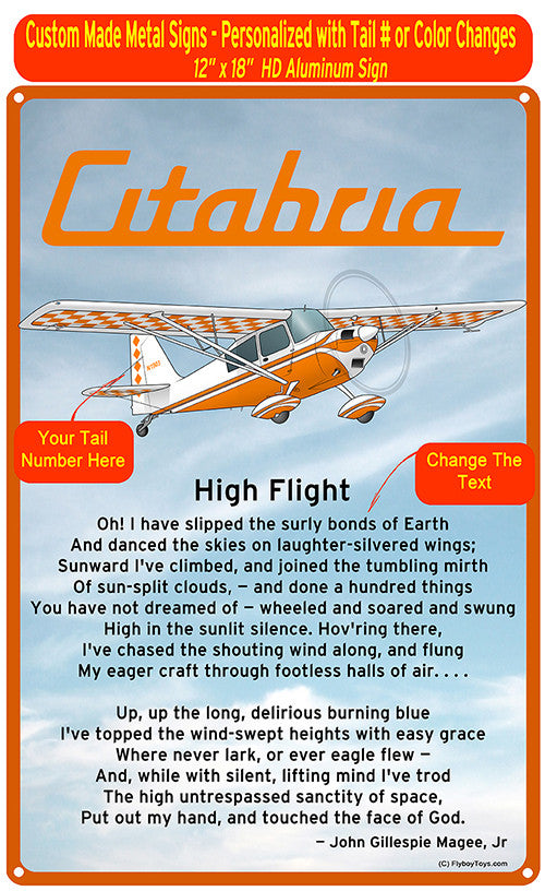 Bellanca Citabria 7KCAB HD Airplane Sign - Orange #2