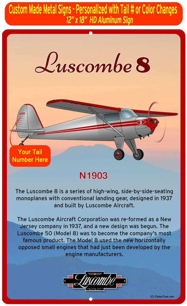 Luscombe 8 (Red/Silver) HD Airplane Sign