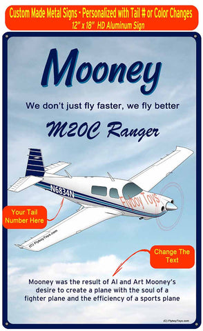 Mooney M20/M20C Ranger (Blue#2) HD Airplane Sign