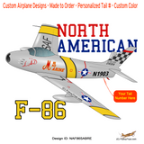 North American F-86 Sabre Airplane T-Shirt - Personalized w/ Your N#