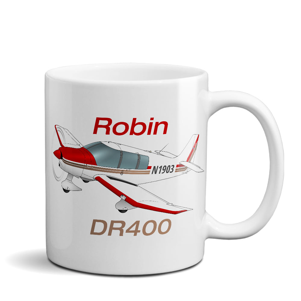 Robin DR400 (Red/Tan) Airplane Ceramic Mug - Personalized w/ N#