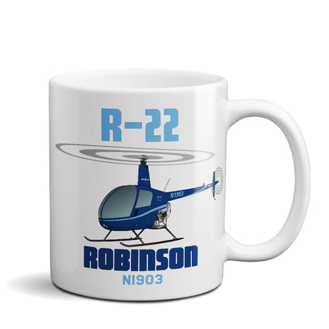 Robinson R22 (Blue) Helicopter Ceramic Mug - Personalized w/ N#