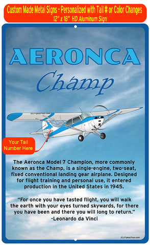 Aeronca 7AC Champion (Blue #3) HD Airplane Sign