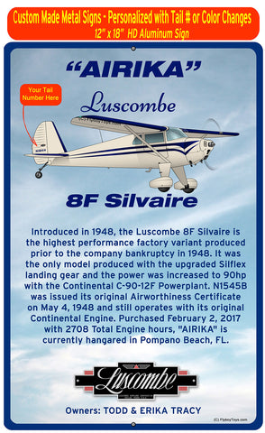 Luscombe 8F Silvaire (Cream/Blue) HD Airplane Sign