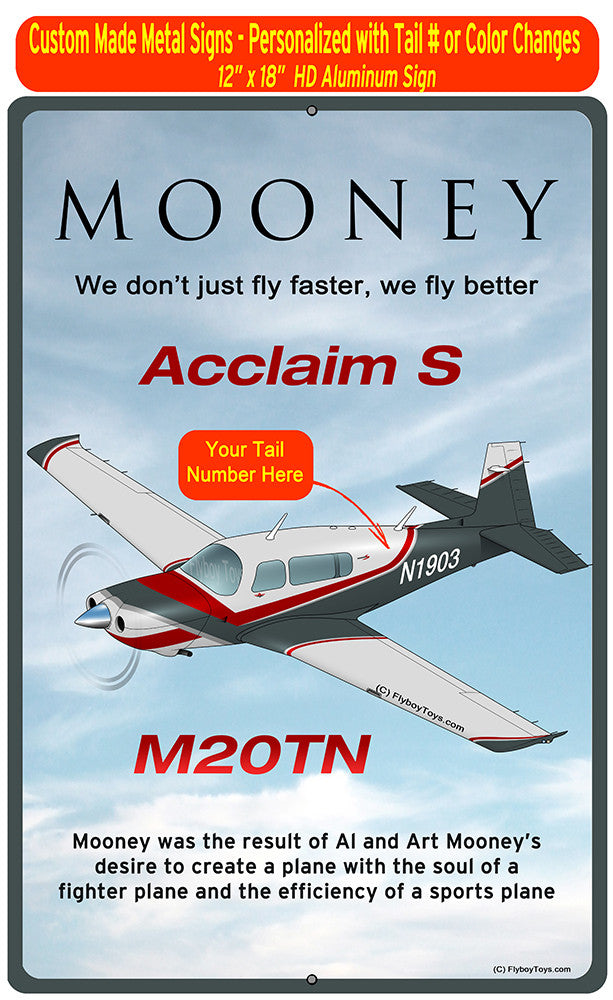Mooney M20TN (Red/Grey) HD Airplane Sign