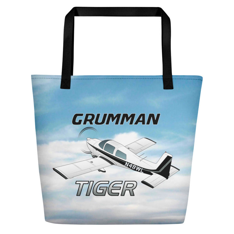 Custom Mountain Airplane All-over Print Large Tote Bag w/ Pocket