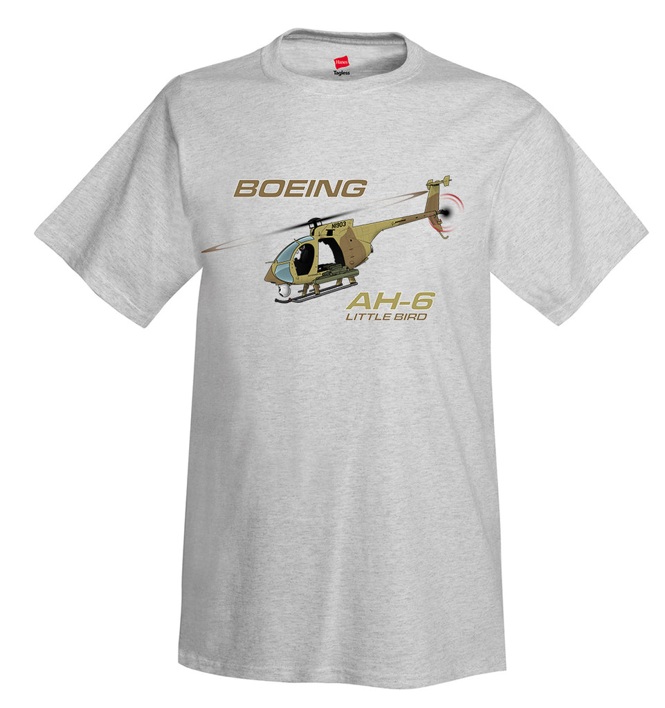 Boeing AH-6 Little Bird (Green) Helicopter T-Shirt - Personalized w/ Your N#