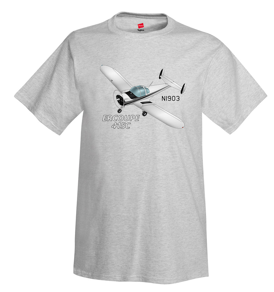 Erco Ercoupe 415C (Black) Airplane T-Shirt - Personalized with Your N#