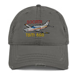 Socata TBM 850 Embroidered Distressed Cap (AIRJF3K2D850-MG1) - Personalized