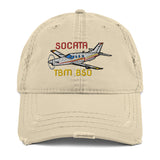 Socata TBM 850 Embroidered Distressed Cap (AIRJF3K2D850-MG1) - Personalized