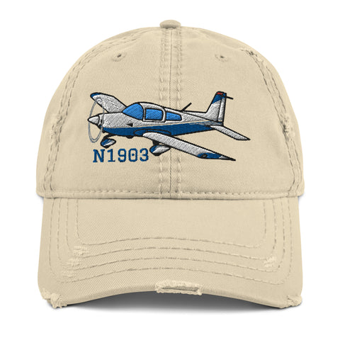 Grumman American (AIRK97-NBG_EMB) Airplane Embroidered Distressed Hat - Add your N#