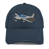 Airplane Embroidered Distressed Cap (AIR39ISR22-SBG2_EMB) - Personalized