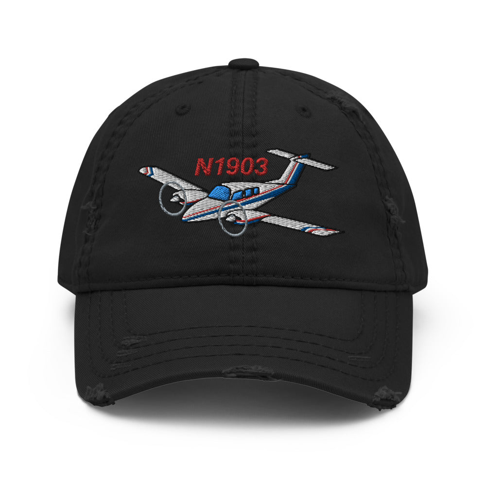 Airplane Embroidered Distressed Cap (AIR2554L3-BR2) - Personalized with Your N#