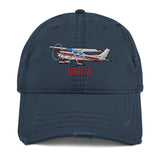 Airplane Embroidered Distressed Cap AIR35JJ182-BURG1 - Personalized w/ Your N#