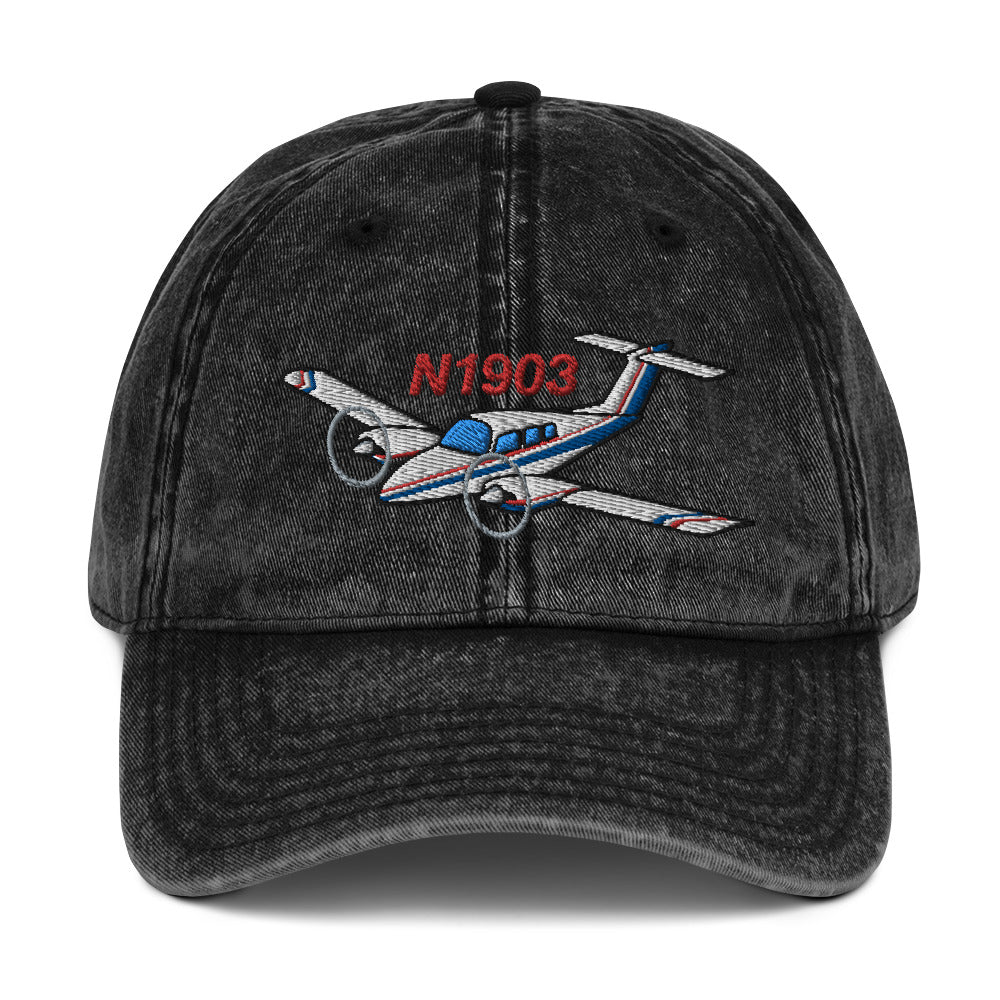 Airplane Embroidered Vintage Cap (AIR2554L3-BR2_EMB) - Personalized with Your N#